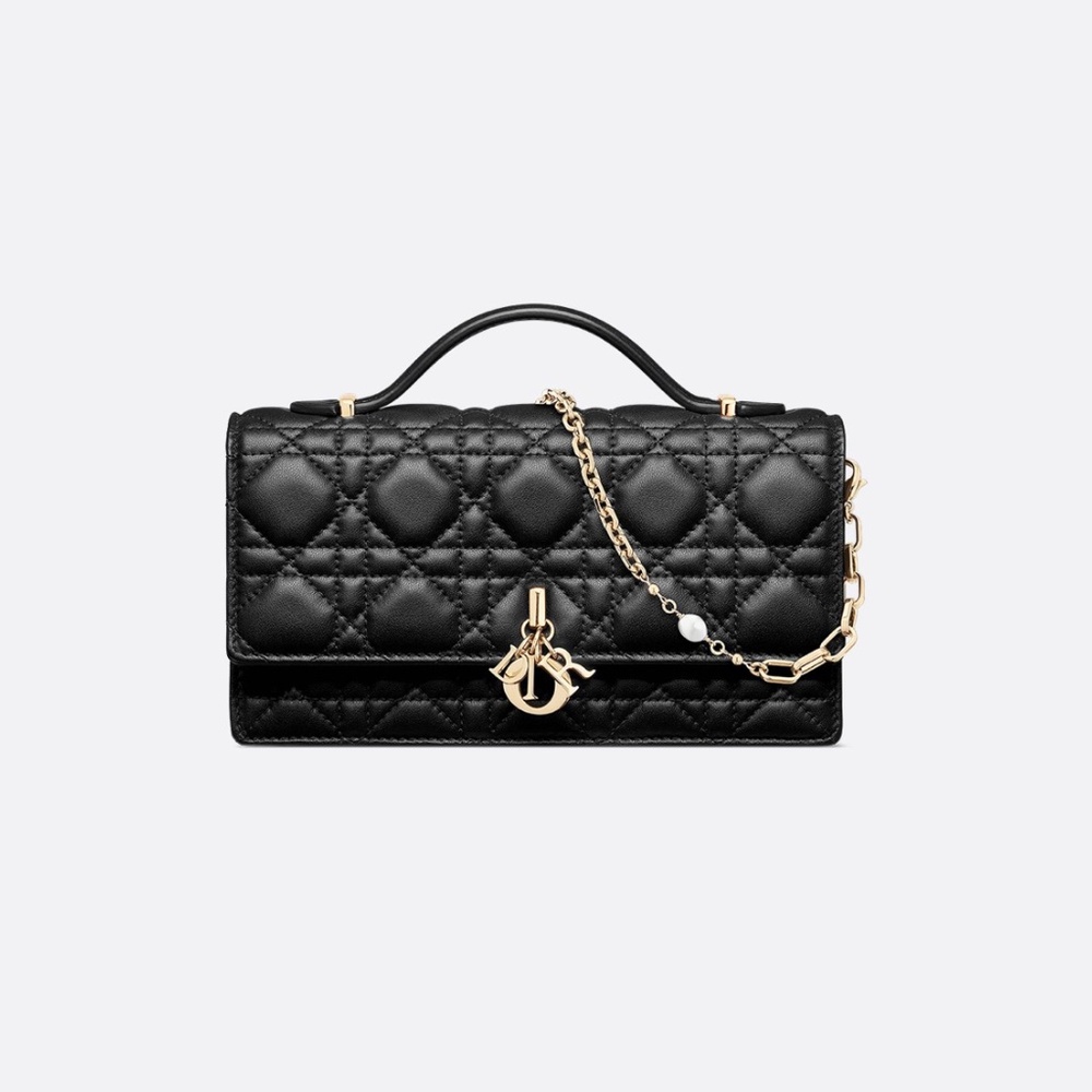 Dior Black Quilted Leather Mini Bag with Gold Chain